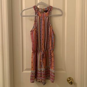 Open back aztec print romper